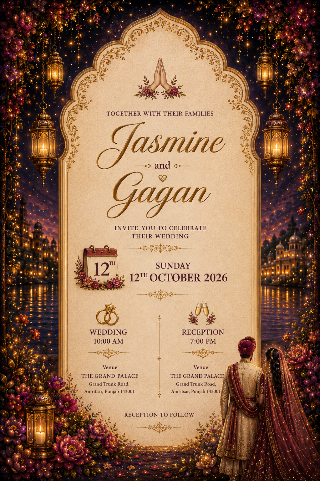 Jasmine and Gagan wedding invitation card
