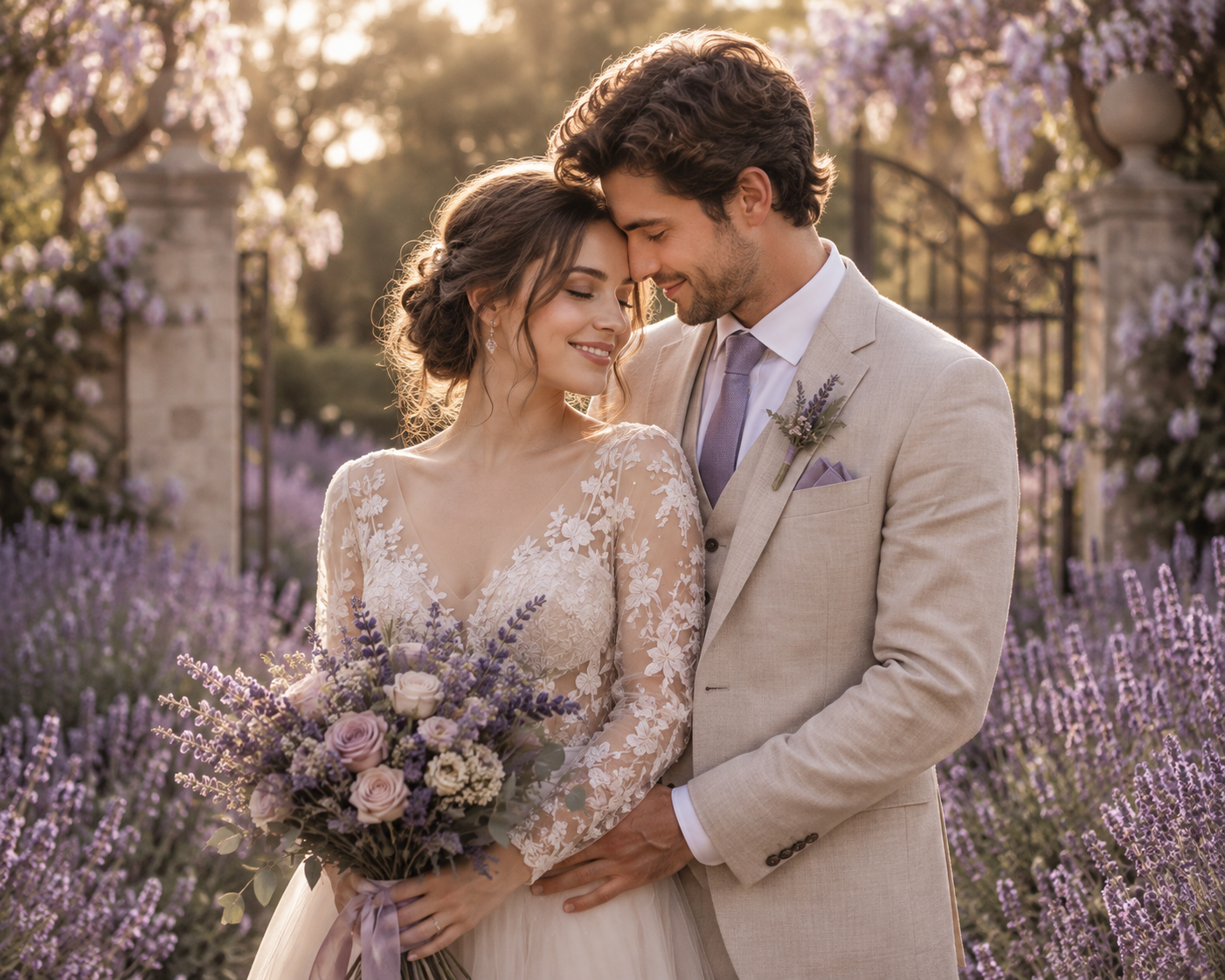 Olivia and Daniel in a romantic garden setting